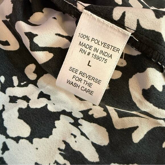 Wishing Waves Black and White Notched Collar Puff Sleeve Midi Dress Women’s Sz L - Picture 5 of 5